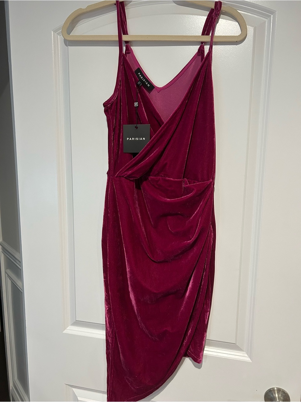 Parisian Works Berry Velvet Drape Midi Slip Dress